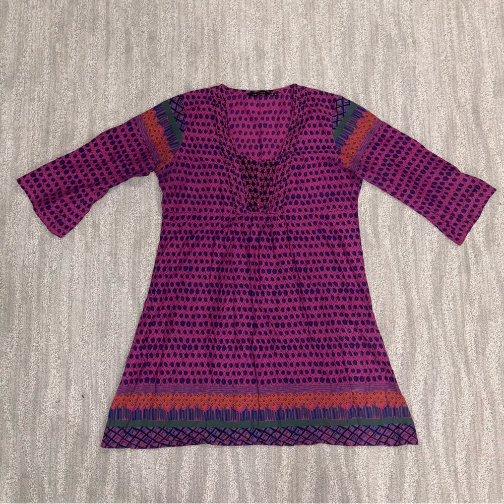 Melange Purple V-Neck Tunic Embroidered Sequin Made In India Boho Women’s Sz M